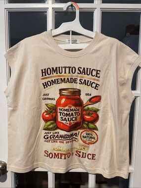 In seam 23” Women’s Muscle Tee Homemade Tomato Sauce Graphic Tee - Cream